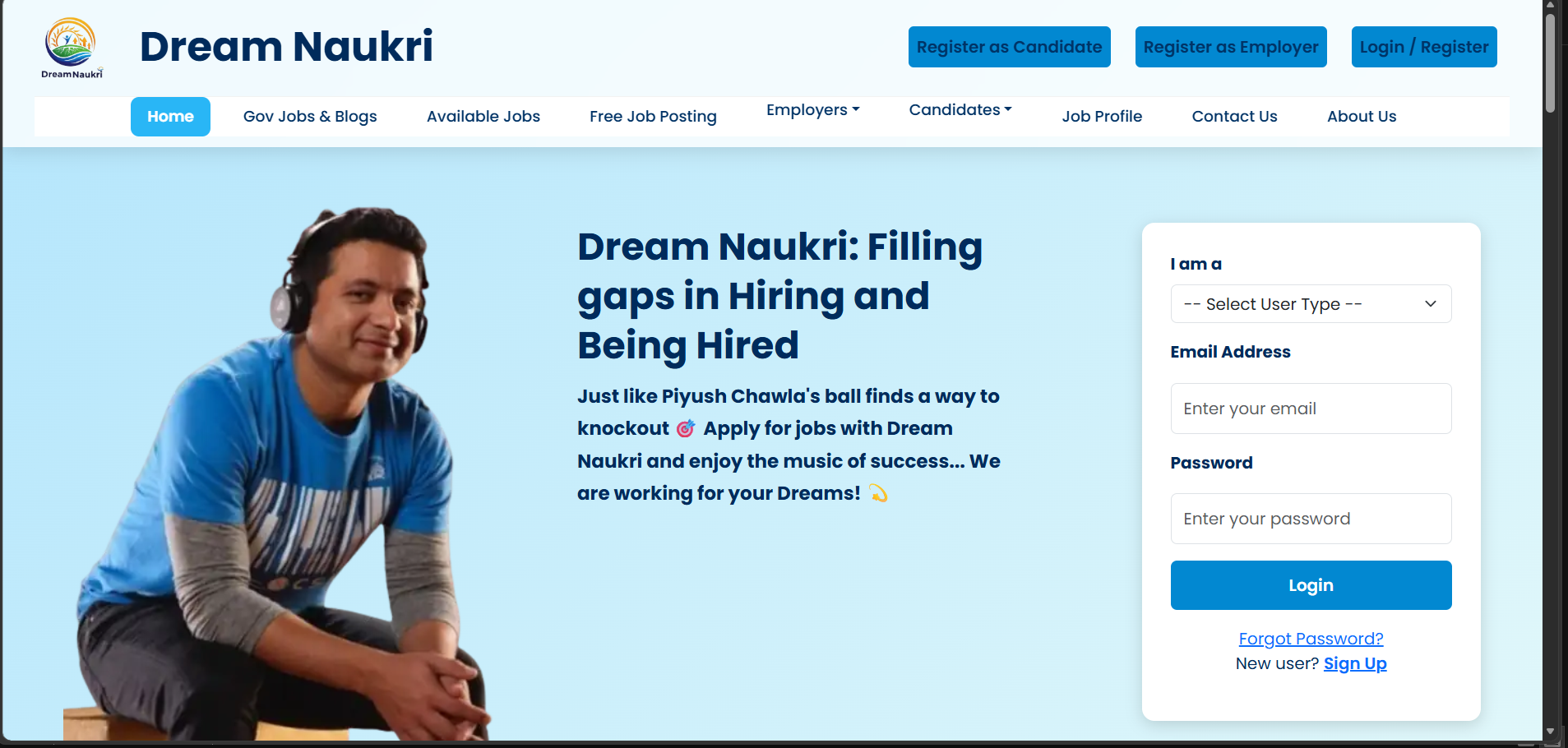 Dream Naukri job portal screenshot